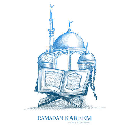 Hand drawn ramadan kareem greeting card sketch designのイラスト素材