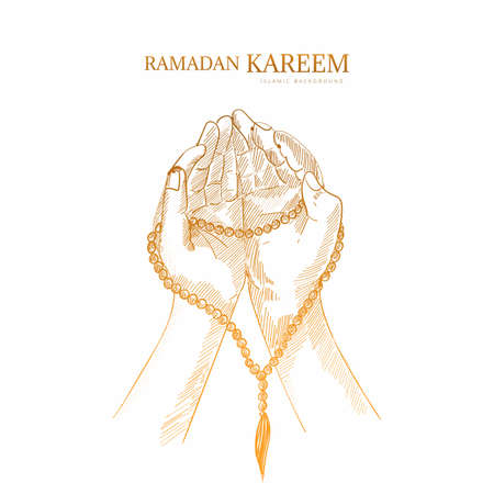 Ramadan kareem greeting card hand draw sketch backgroundのイラスト素材
