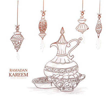 Ramadan kareem greeting card hand draw sketch backgroundのイラスト素材