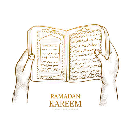 Hand drawn sketch the holy book of the Koran backgroundのイラスト素材