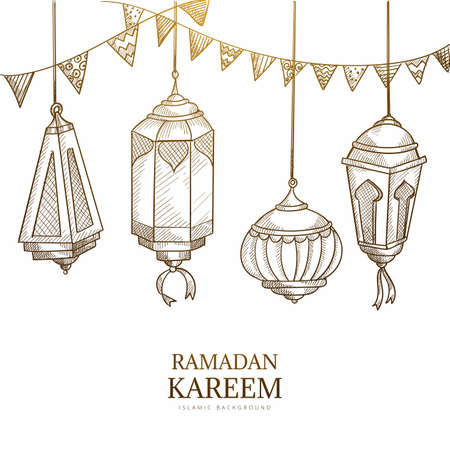 Islamic sketch art muslim holiday backgroundのイラスト素材