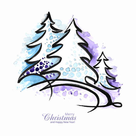 Beautiful christmas tree in winter landscape card backgroundのイラスト素材