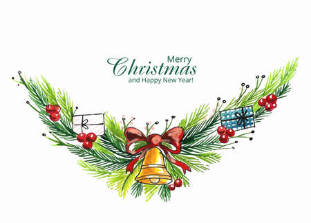 Hand draw artistic christmas wreath celebration card designのイラスト素材