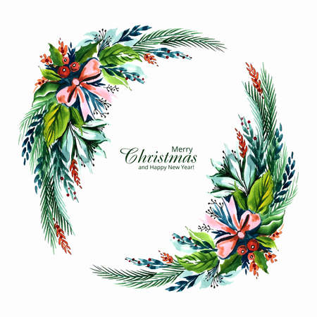 Hand draw artistic christmas wreath celebration card backgroundのイラスト素材