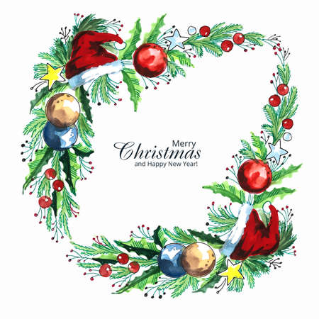Decorated christmas wreath holiday card backgroundのイラスト素材