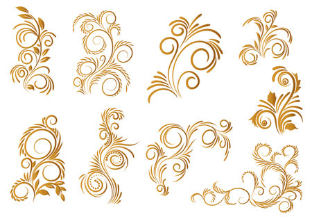 Beautiful artistic golden decorative floral set designのイラスト素材
