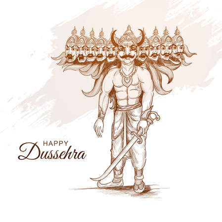 Happy dussehra celebration ravan with hand draw sketch designのイラスト素材