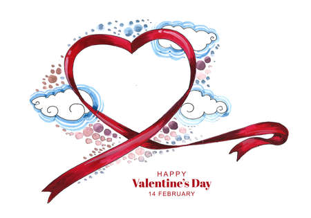 Happy valentines day lovely ribbon heart greeting card backgroundのイラスト素材