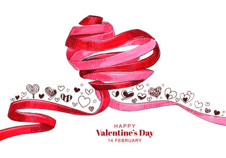 Happy valentines day lovely ribbon heart greeting card backgroundのイラスト素材