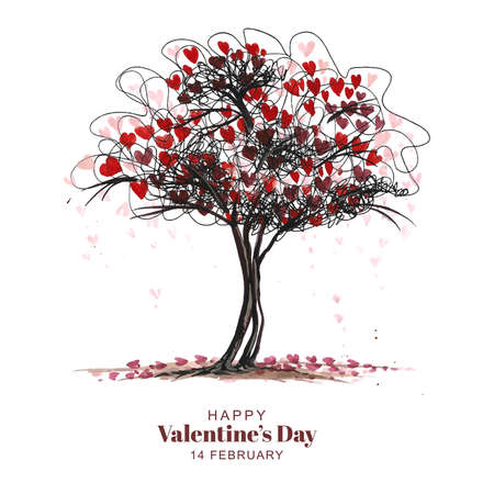 Beautiful tree hanging hearts valentines day card backgroundのイラスト素材
