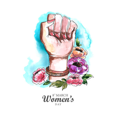 Beautiful lady hand showing power in happy women's day card designのイラスト素材