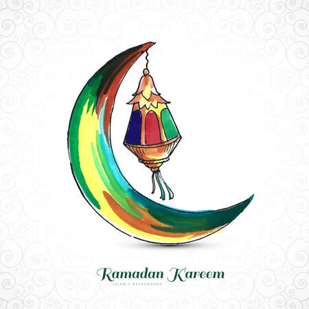 Hand drawn ramadan kareem greeting card with moon designのイラスト素材