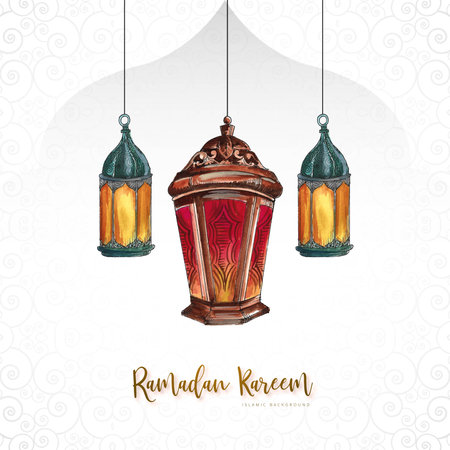 Hand draw arabic lamps ramadan kareem greeting card backgroundのイラスト素材