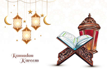 Beautiful ramadan kareem holy book of koran for muslim holiday backgroundのイラスト素材