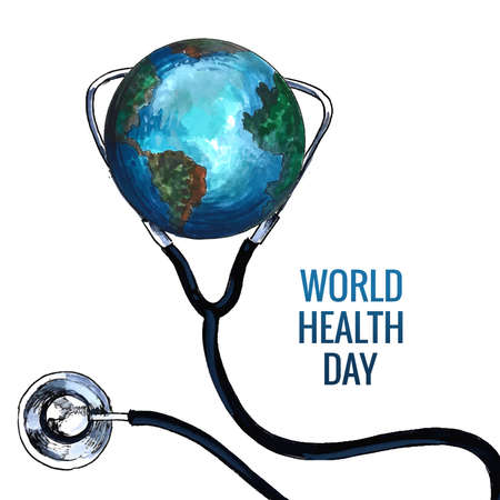 World health day with world map shape heart backgroundのイラスト素材