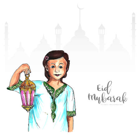 Muslim man people hugging and wishing eid mubarak celebration backgroundのイラスト素材