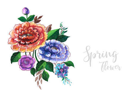 Hand draw decorative colorful spring flowers design illustrationのイラスト素材