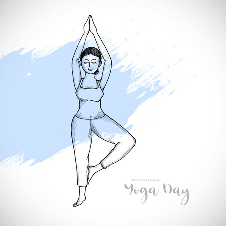 International yoga day on 21st June on woman doing asana backgroundのイラスト素材