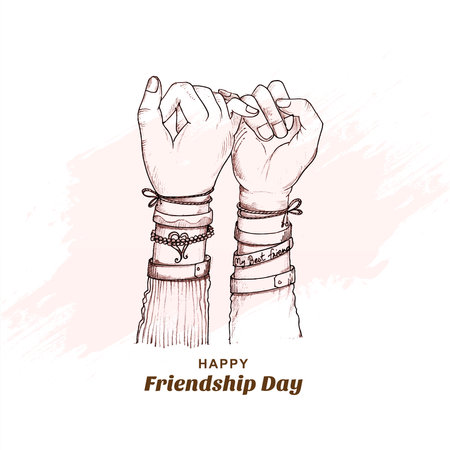 Friendship day with hand draw watercolor holding promise hand backgroundのイラスト素材