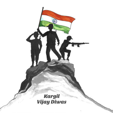 Concept for kargil vijay diwas and people saluting the sholders background