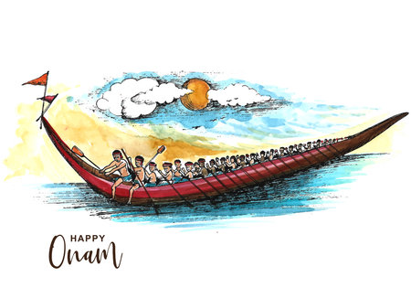 Happy onam celebration card on watercolor backgroundのイラスト素材