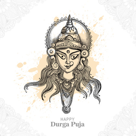 Hand draw happy durga puja festival indian holiday sketch backgroundのイラスト素材
