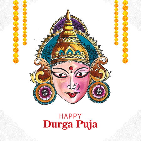 Hand draw happy durga puja festival indian holiday sketch backgroundのイラスト素材