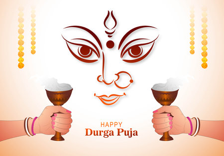 Indian festival goddess durga face holiday celebration card backgroundのイラスト素材