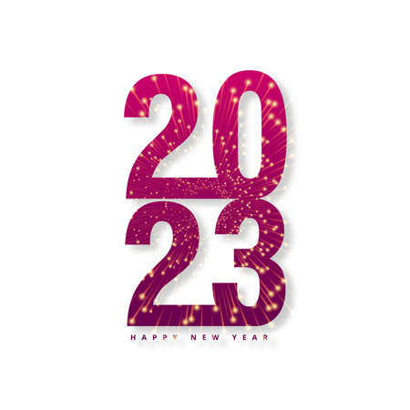 Holiday greeting card for happy new year 2023 shiny background