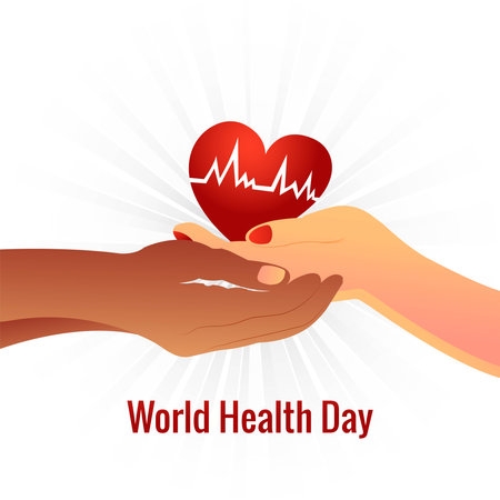 World health day adult hands holding red heart illustration backgroundのイラスト素材