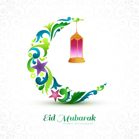 Eid mubarak with decorative moon islamic card illustration designのイラスト素材