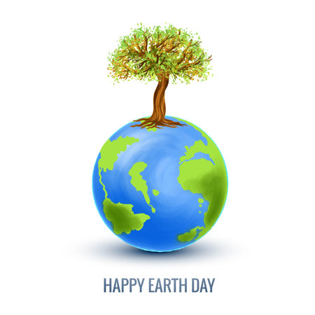 Happy earth day in globe and plant backgroundのイラスト素材
