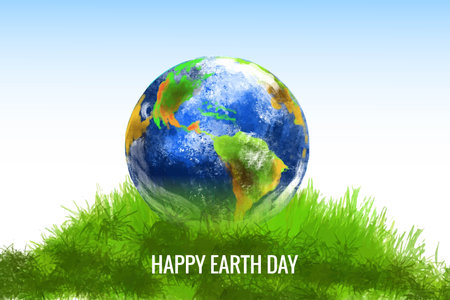 Illustration of a happy earth day environment concept card backgroundのイラスト素材