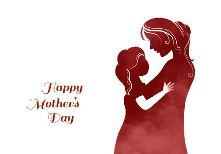 Hand draw happy mothers day mom and child love card backgroundのイラスト素材