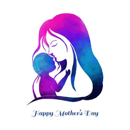 Hand draw happy mothers day mom and child love card backgroundのイラスト素材