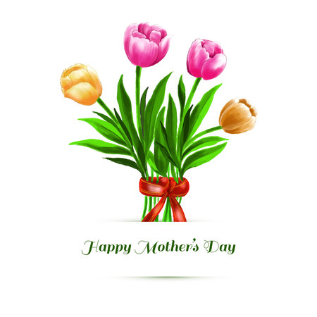 Illustration of bunch of tulip floral card wishing happy mother's day backgroundのイラスト素材