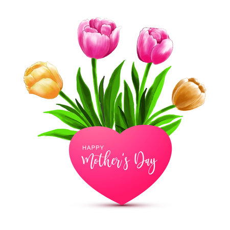 Illustration of bunch of tulip floral card wishing happy mother's day backgroundのイラスト素材