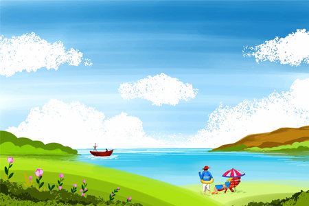 Beautiful hello summer landscape backgroundのイラスト素材