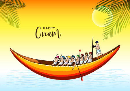 Happy onam festival of south india on card holiday backgroundのイラスト素材