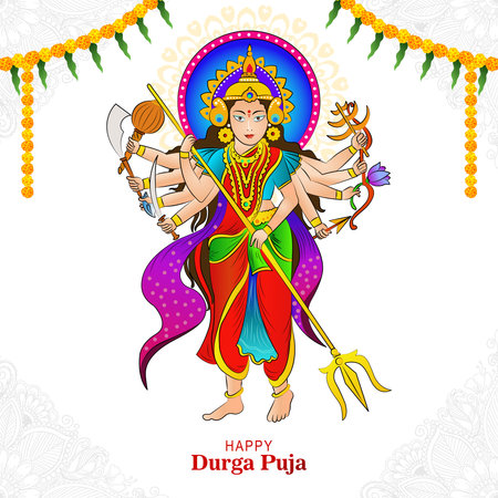 Indian god durga in happy durga puja subh navratri backgroundのイラスト素材