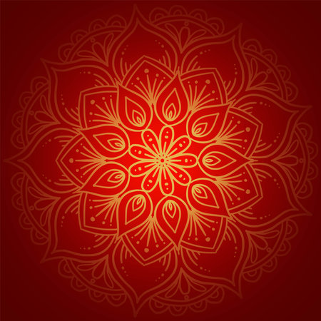 Decorative golden mandala on red backgroundのイラスト素材