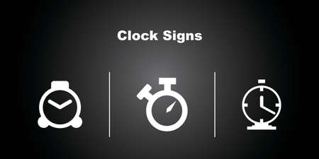 3 Clock Icons on Black Background 