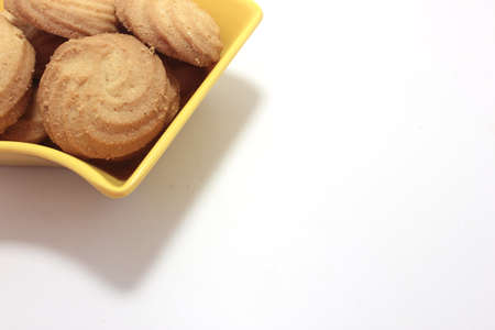 homemade pastry cookies in Melamine Bowl isolated on white backgroundの写真素材