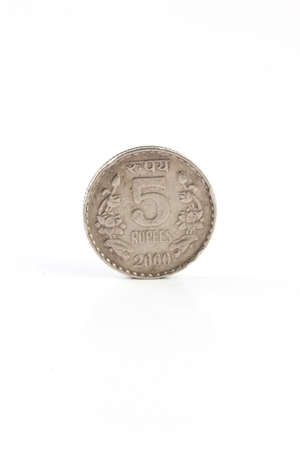 Five Indian Rupee coin isolated on white background