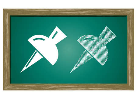 Editable icon of PAPER PIN Isolated On Green Blackboardのイラスト素材