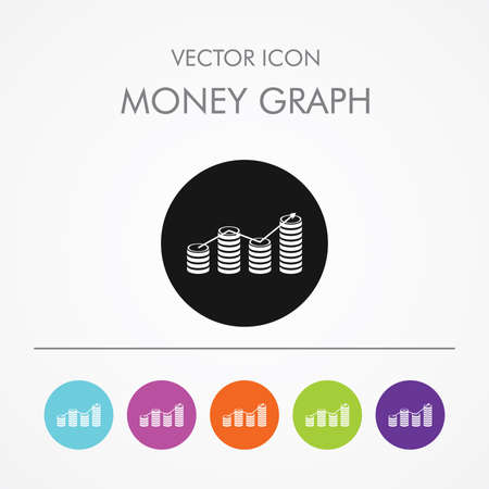 Very Useful Icon of Money Graph on Multicolored Round Buttons.のイラスト素材