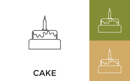 Editable Cake Thin Line Icon with Title. Useful For Mobile Application, Website, Software and Print...
