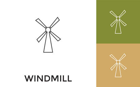 Editable Windmill Thin Line Icon with Title. Useful For Mobile Application, Website, Software and Print Media.のイラスト素材