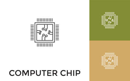 Editable Computer Chip Thin Line Icon with Title. Useful For Mobile Application, Website, Software and Print Media.のイラスト素材