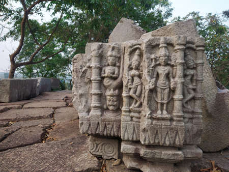 Beautiful interior of the Temple of Bamuni hill of Tezpur, India. vintage temples or indian temple stone. Old indian temple or old Assam temple.の写真素材